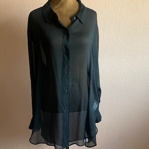 DKNY Sheer Black Long Sleeve Blouse
